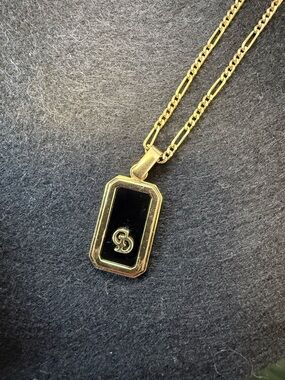 Christian Dior Black Enamel & Gold-Tone Dog Tag Necklace - Rare Streetwear